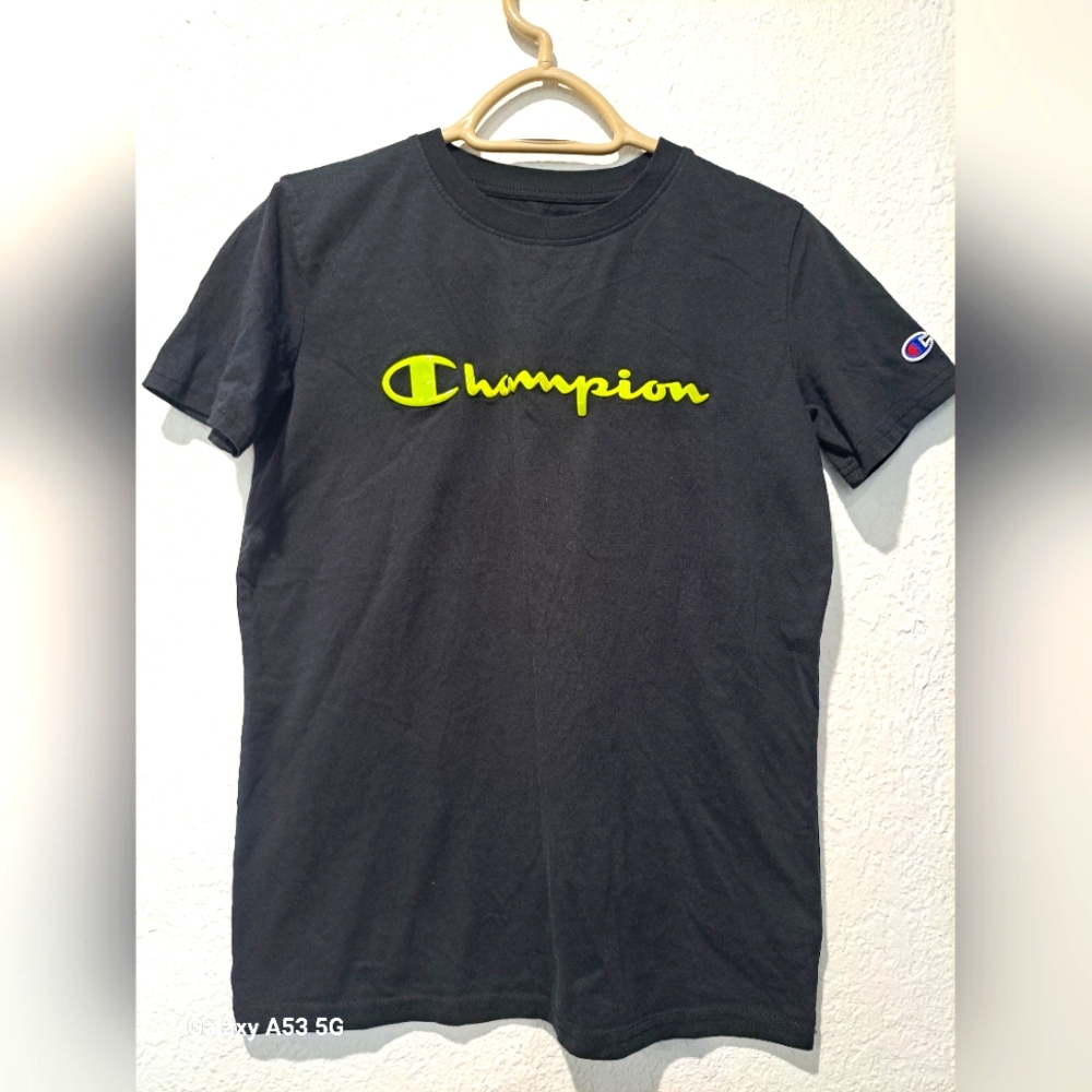 Champion Black T-Shirt Kids with Yellow Logo